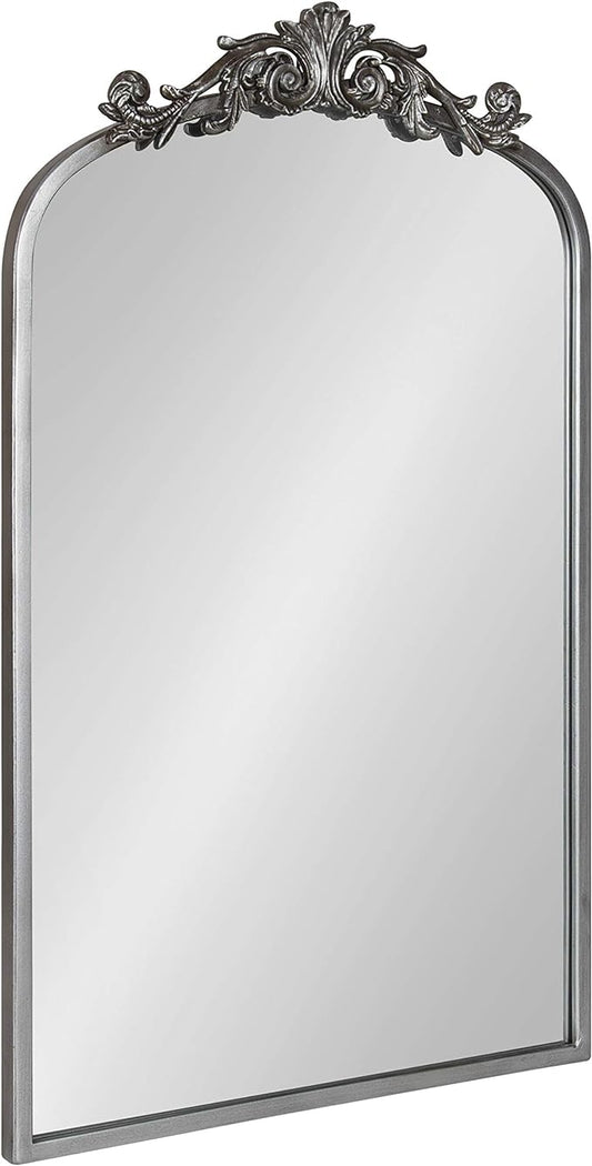 Kate and Laurel Arendahl Traditional Ornate Wall Mirror, 19 x 31, Antique Silver, Decorative Mirror with Baroque Inspired Detailing