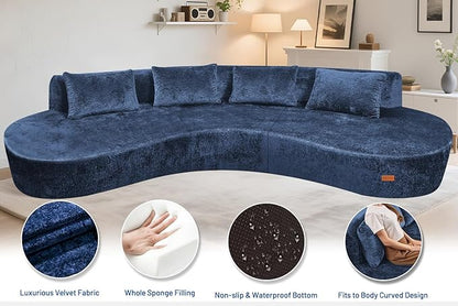 Homguava 130'' Modular Sectional Sofa,Curved Modern Sofa with Memory Foam,Deep Seat Cloud Couch with 4 Pillows,Upholstered Oversized Couches for Living Room Apartment Office,No Assembly Required-Blue