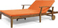 Christopher Knight Home Samantha Double Chaise Lounge for Yard and Patio, Acacia Wood Frame, Teak Finish with Orange Cushions