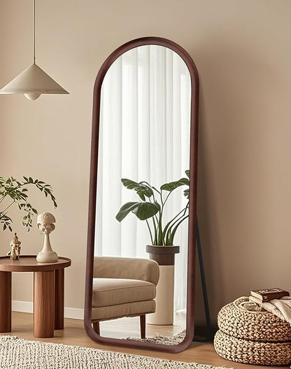 Delma Arched Full Length Mirror, Free Standing Floor Plush Flannel Frame Mirror for Leaning or Hanging, Soft Touch Bedroom & Living Room Decor, Dark Brown