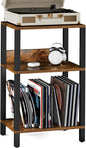 TUTOTAK Record Player Stand with Storage Up to 100 Albums,Record Storage Table,3 Tier End Table,Side Table for Living Room, Bedroom, Brown TB01BB075
