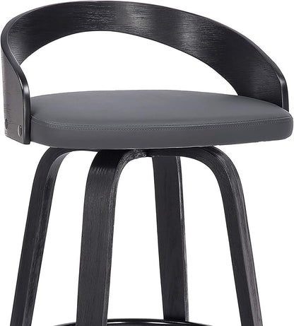 Armen Living Sonia 26" Counter Height Swivel Gray Faux Leather and Black Wood Bar Stool - Set of 3