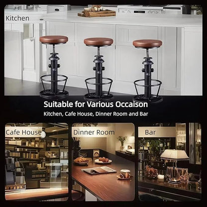 Farmhouse Bar Stools Swivel PU Seat 24-30inch Counter Height Adjustable Kitchen Island Dinning Stool Guest Chair Fire Hydrant Design