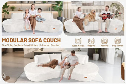 Homguava 104'' Modular Sectional Sofa,Curved Modern Sofa with Memory Foam,Deep Seat Cloud Couch with 4 Pillows,Upholstered Oversized Couches for Living Room Apartment Office,No Assembly Required,Beige