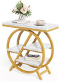 LITTLE TREE End Table, 4-Tier Narrow Faux Marble Side Table with Large Storage Space, Modern Nightstand and Bedside Table for Living Room, Home Office, Bedroom, White and Gold