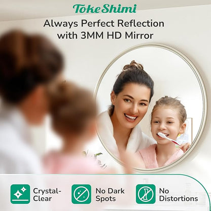 TokeShimi 24 Inch Circle Bathroom Mirror Brushed Nickel, Tempered Round Wall Mirror, Shatterproof 24x24 Hanging Wall Mirrored Farmhouse for Bedroom, Entryway, Restroom, Vanity, Living Room