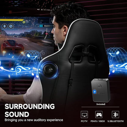 GTPLAYER Gaming Chair with Bluetooth Speakers and Footrest, Ergonomic Gamer Chair with Reclining Backrest, 3D Armrests, Adjustable Seat Height, Computer Desk Chair for Adults (Grey)