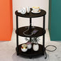 Small Round Side Table - 3-Tier Oval Accent Table for Small Spaces, Rustic Wood and Metal Nightstand for Living Room or Bedroom, Built-in USB Ports and Power Outlet, Charcoal Wenge