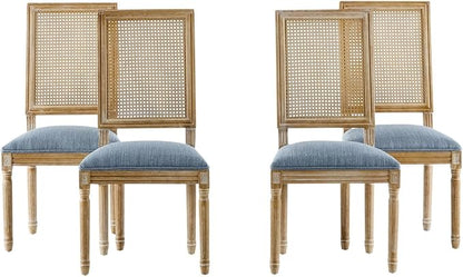Merax Upholstered Solid Wood Dining Chairs Set of 4, French Country Style Accent Side Seating Furniture for Kitchen, Living Room, Wicker Back, Slate Blue