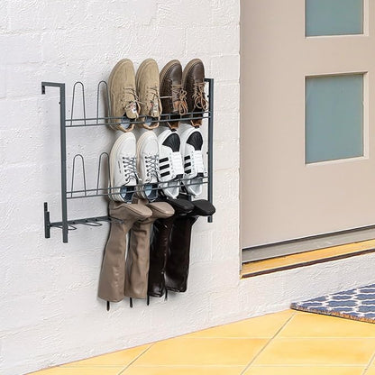 MyGift Premium Urban Gray Metal Hanging Shoe Rack for Walk in Closet, Mudroom and Entryway, Wall Mounted Space Saving Organizer for Shoes and Boots, Holds 9 Pairs