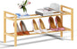 Haddockway Bamboo Shoe Rack for Closet, Free Standing Shoe Organizer with Smooth Round Rods & Convenient Handles, Stackable Shoe Storage Shelf for Entryway, Hallway(Natural, 2-Tier)
