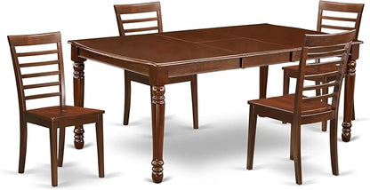 East West Furniture DOML5-MAH-W 5 Piece Dinette Set for 4 Includes a Rectangle Dining Room Table with Butterfly Leaf and 4 Dining Chairs, 42x78 Inch, Mahogany