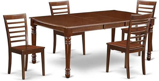 East West Furniture DOML5-MAH-W 5 Piece Dinette Set for 4 Includes a Rectangle Dining Room Table with Butterfly Leaf and 4 Dining Chairs, 42x78 Inch, Mahogany