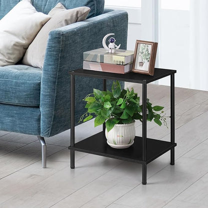 ETELI Small Side Table Black Narrow End Table with Storage Shelf Modern Square Bedside Table Wood Nightstand for Living Room Bedroom Office