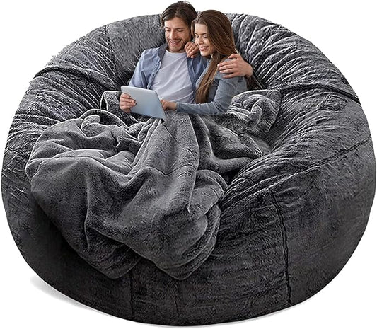 (No Filler) Bean Bag Chair Cover Without Filler,Big Round Soft Fluffy PV Velvet Washable Bean Bag Lazy Sofa Bed Cover for Adults,Living Room Bedroom Furniture Outside,5ft Dark Grey