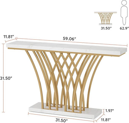LITTLE TREE Narrow Entryway Console Table,Faux Marble White+Gold