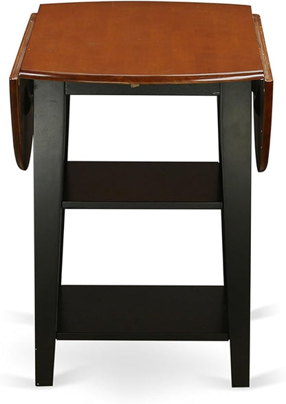 East West Furniture SUAN3-BCH-W 3 Piece Dining Room Table Set Contains a Round Dining Table with Dropleaf & Shelves and 2 Wood Seat Chairs, 42x42 Inch, Black & Cherry