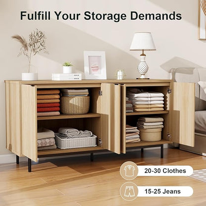 Vipbear Modern TV Stand for 65 Inch TV,Entertainment Center with Storage Cabinets and Adjustable Shelves, Media Console Table, Wood Television Furniture for Living Room, Bedroom, Natural Wood