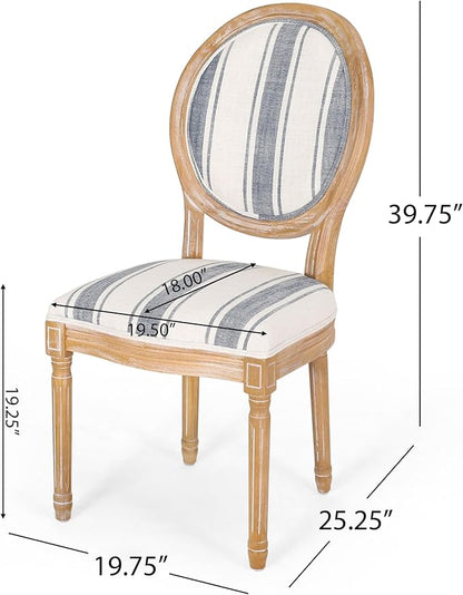 Christopher Knight Home Phinnaeus Dining Chair Set, Set of 4, Wood, Dark Blue Stripes + Light Beige + Natural