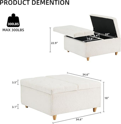 GAOMON Sherpa Storage Ottoman Coffee Table with Lift Top, Sherpa Fabric Tufted Upholstered Ottoman with Storage, Large Square Storage Ottoman Bench for Bedroom Living Room(Sherpa, White)