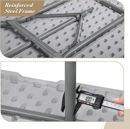 Athena Collection 8 ft Square Folding Dining Table, Large Plastic Foldable Table Portable with Carry Handle, Heavy Duty Fold-in-Half Utility for Indoor Outdoor Party Camping Picnic, Grey