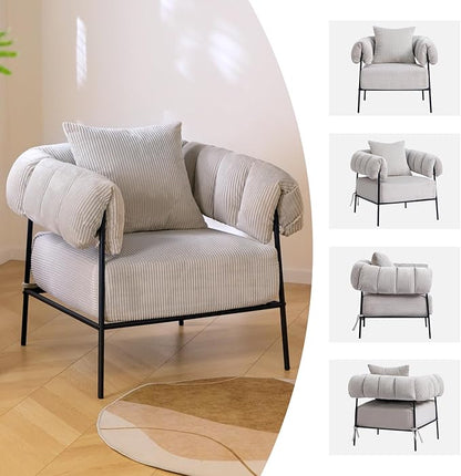 HollyHOME Modern Velvet Accent Chair, Upholstered Comfy Reading Chair, Fabric Large Lazy Arm Chair with Soft Cushion, Metal Frame Lounge Sofa Chair for Living Room, Bedroom, Balcony, Grey