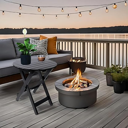 Outdoor Patio Side Table Round Small Wood End Table Folding Coffee Furniture for Living Room, Bedroom, Plant Stand, Camping Portable Black