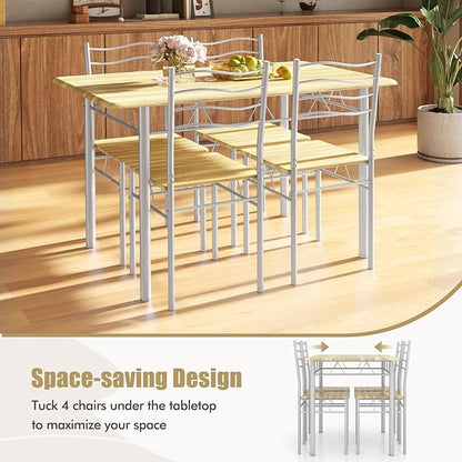 5 Piece Dining Table Set for 4 Chairs Modern Wood Metal Kitchen Breakfast Furniture (Shallow Walnut)