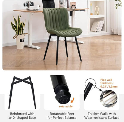 YOUNUOKE Green Dining Chairs Set of 2 Mid-Century Modern Kitchen Dining Room Chairs Armless Faux Leather Upholstered Accent Side Dinner Chair with Padded Back Metal Legs, Olive