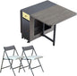 Folding Dining Table Set for 4, Foldable Kitchen Dinner Table and 2 Chairs Set, Extendable Space Saving Drop Leaf Table with Wheels and Storage