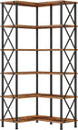 HOOBRO Corner Bookshelf, 6-Tier L-Shaped Bookcase, Industrial Open Display Shelf Tall Storage Organizer, Vertical Storage Rack, for Living Room, Home Office, Rustic Brown and Black BF61SJ01