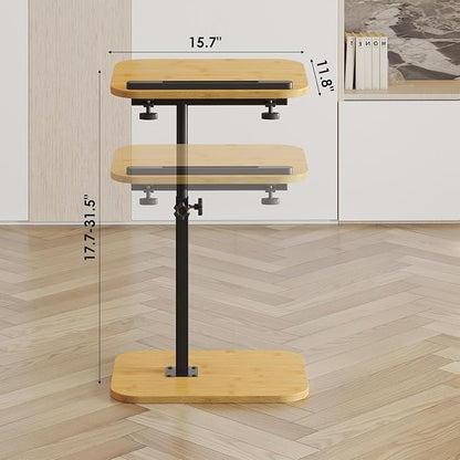 Sofa Couch Arm Table Tv Tray Small Bed Stand C Shaped Side End Tables for Living Room, Bedroom, Natural