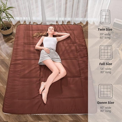 MAXYOYO Futon Mattress, Japanese Floor Mattress Queen Size, Quilted Bed Mattress Topper, Extra Thick Folding Sleeping Pad Breathable Floor Lounger Guest Bed for Camping Couch, Coffee