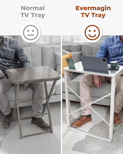 21''Wx28''H Folding TV Tray for Eating, Small Foldable C-Shaped Tray Table with Tablet and Phone Slots, Slide Under Couch Side Table for Recliner, Living Room, Bedroom, White