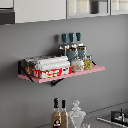 SAUMONIERES Floating Shelves Bookshelf for Bedroom Bathroom Living Room Wood Wall Mounted Wide Deep Storage, Pink Painted Set of 2