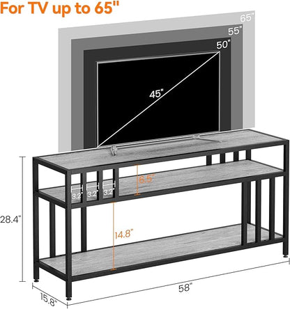 Garvee 58" TV Stand for Television up to 65 Inch, Entertainment Center with 3-Tier Open Shelves, TV Media Console Table Quadruple-Tube Support for Living Room, Entryway, Grey