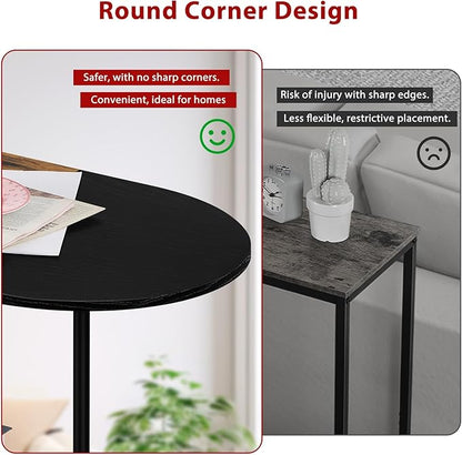 ETELI Small Black Coffee Table Oval Center Table with Storage and Open Shelf Round Coffee Tea Table for Small Space Living Room Home Office, Brown & Black