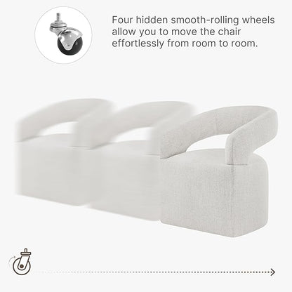 Upholstered Dining Chairs with Casters Modern Barrel Side Armchair with Rollers for Diningroom Bedroom Livingroom Reading Room, Beige, 1PCS