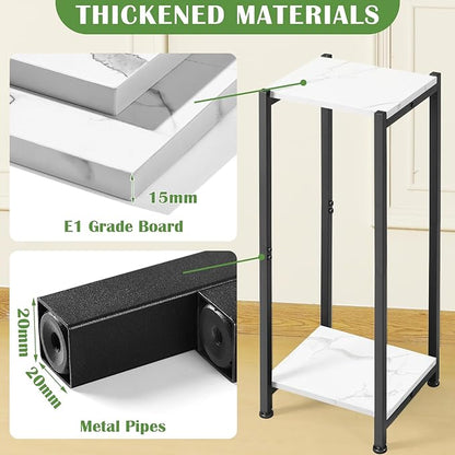 Tall Plant Stand Indoor,31 Inch Plant Stands,2 Tier Metal Plant Stand with Heavy Duty Wood,Marble White and Black