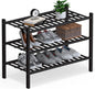 Haddockway Large 3 Tier Bamboo Shoe Rack Storage Organizer, Multifunctional Free Standing Stackable Shoe Shelf with Grid Panel for Closet,Hallway,Entryway,Small Space 27"x12"x21"(Black, 3-Tier(Large))
