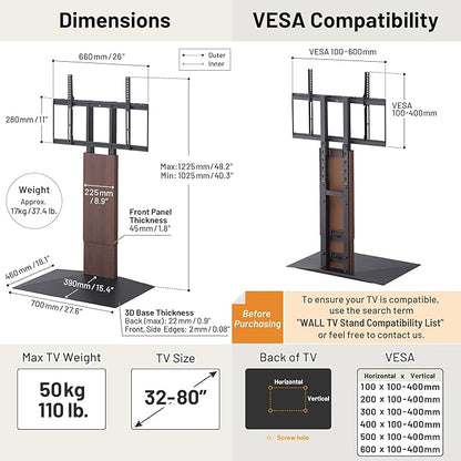 WALL V3 Low Type | Sleek Japanese 32-80 Inch Universal Side TV Stand Adjustable Mount, No Drill | White Oak