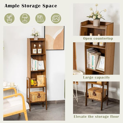 4 Tier Bamboo Bookcase, Classical Modern Bookshelf, Dispaly Shelves, Bamboo Wood Organizer Book Shelf for Living Room Home Office-Walnut, Large