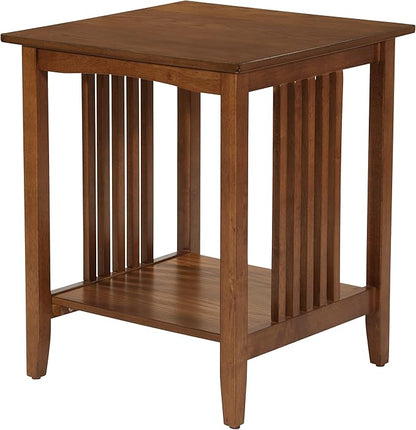 OSP Home Furnishings Sierra Side Table with Lower Storage Shelf and Mission Style Side Panels, Ash Brown