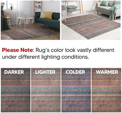 Keen Home Design 6x9 Rug - Machine Washable Area Rug with Non-Slip Backing, Ideal for Living Room, Dining Room, Bedroom - Vintage, Easy Clean, Durable, Low Pile Rug - (6' x 9')
