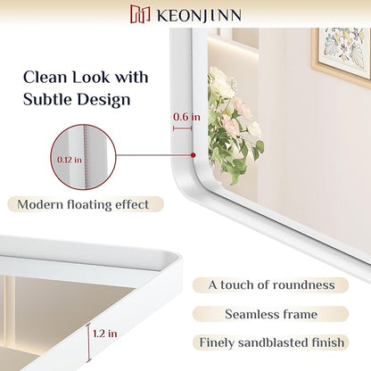 Keonjinn Matte White Bathroom Mirrors for Over Sink 40 x 30 Inch Large Rounded Rectangle Bathroom Mirror for Wall, Seamless Metal Frame Farmhouse Mirror, HD Tempered Glass(Horizontal/Vertical)