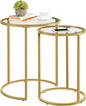 Yaheetech Round Nesting Side Table Stacking Coffee Table, Set of 2 Circular End Tables w/Metal Frame & Tempered Glass Top & Protective Foot Pads for Small Space Living Room Office, Mustard Gold