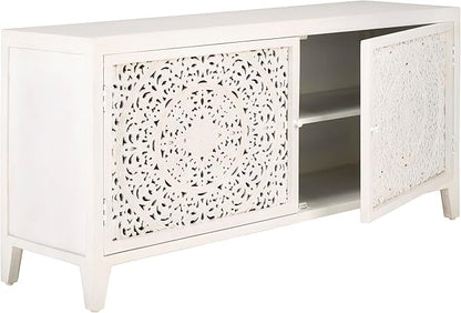 SAFAVIEH Raura TV Stand for up to 60" Flatscreen – White Washed, 2 Doors with Interior Storage, Entertainment Media Console Cabinet (MED5300A)