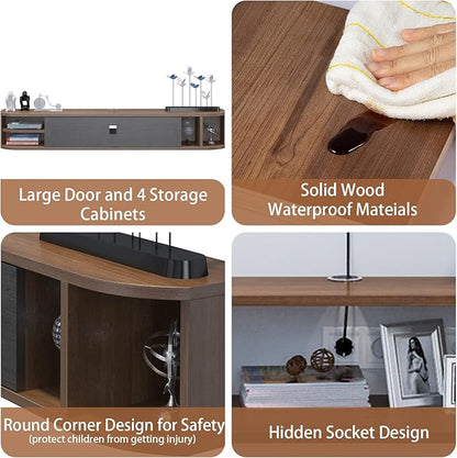 Pmnianhua Floating TV Stand,70'' Wall Mounted Under TV Shelf,Modern Floating TV Console,Wall Mounted TV Cabinet,Floating Entertainment Center with Storage Shelves for Bedroom Living Room(Walnut)