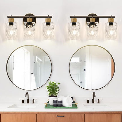 2025 Upgrade Bathroom Light Fixtures, 3-Light Coastal Vanity Lights with Crystal Glass Shade, Oil-Rubbed Bronze Bathroom Wall Lamp for Mirror Kitchen Hallway Cabinet