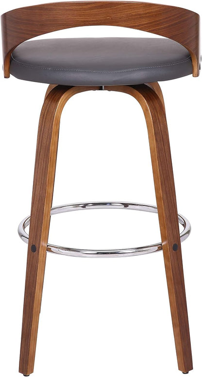 Armen Living Sonia 30" Bar Height Swivel Gray Faux Leather and Walnut Wood Bar Stool - Set of 3